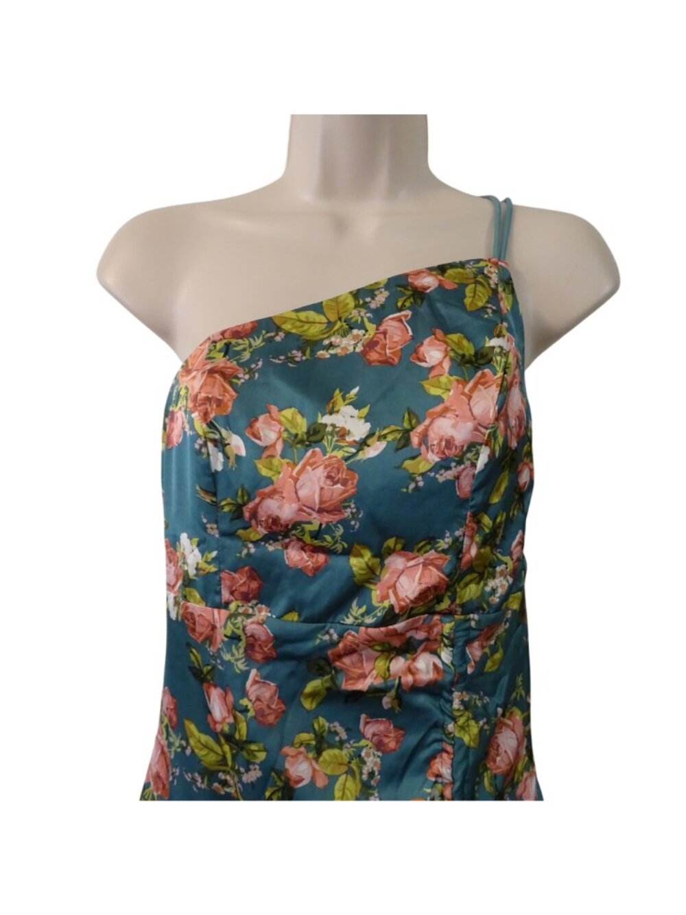 HELLO MOLLY Style Statement Era One Shoulder Satin Maxi Dress Green Size S 4 NEW - Picture 3 of 16